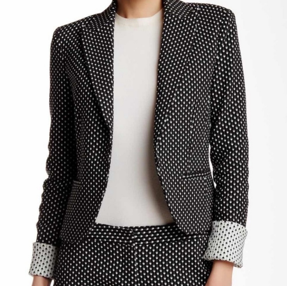 10 AMANDA & CHELSEA Tiny Polka Dot Black White Stretchy Career Blazer Jacket